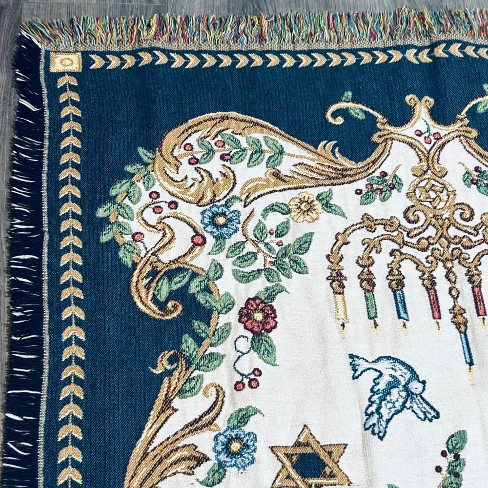Goodwin Weavers Hanukkah Menorah Judaica Throw Blanket Woven Tapestry USA Made